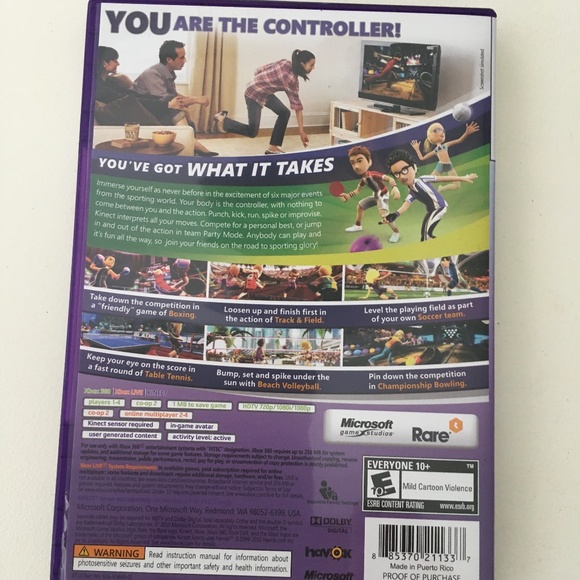 XBOX 360 KINECT 3 Game Lot (Sports, Kinectimals, Adventures) - Picture 2 of 7